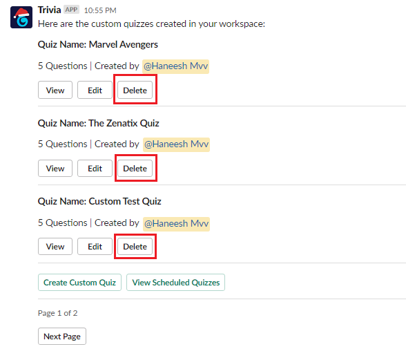 How To Delete A Custom Quiz?